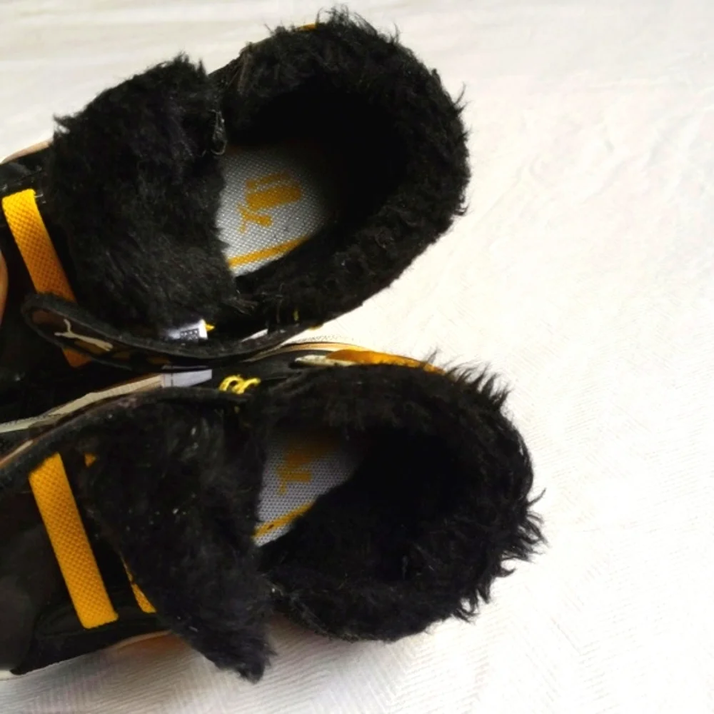puma first round high top sneakers yellow & black patent toddler boys size 6 - Picture 9 of 11